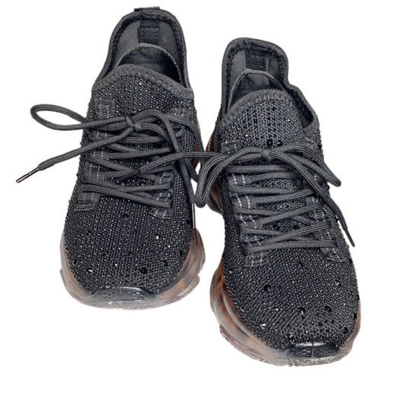 Very G HELLA Black Rhinestone Sneakers Size 6.5 - Picture 4 of 5